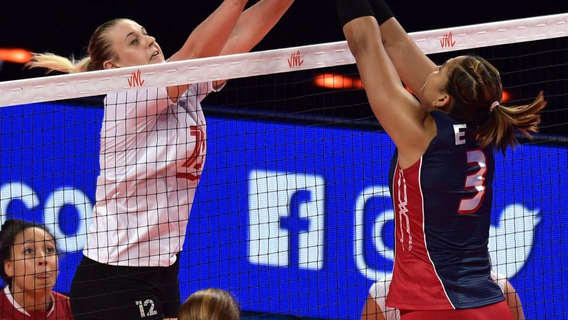 Canada and Dominican Republic battle at the net