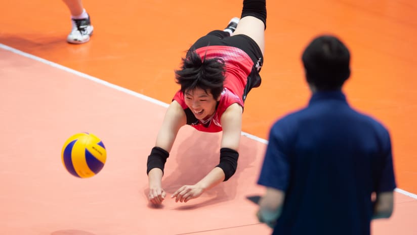 Japan's Natsumi Kondo goes for a spectacular dig against Romania on the closing day of the 2019 FIVB Girls' U18 World Championship in Ismailia