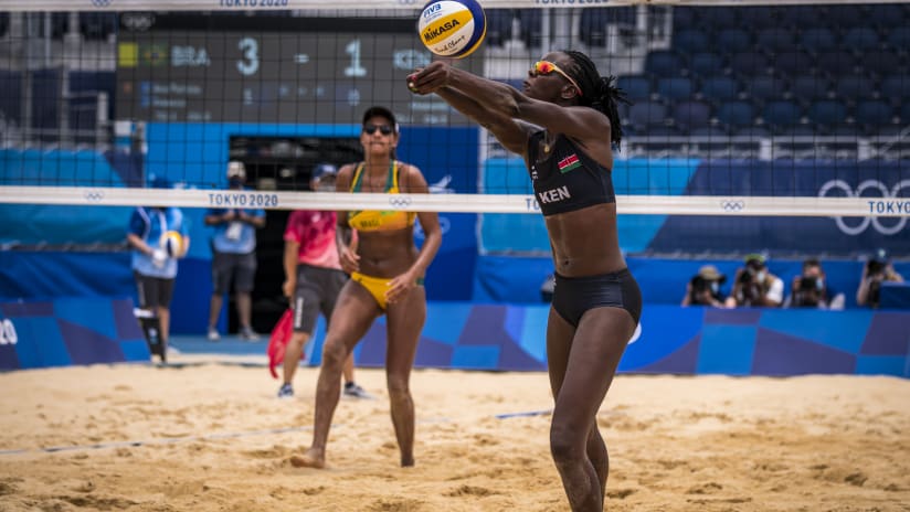 Gaudencia Makokha sets during the match against Brazil