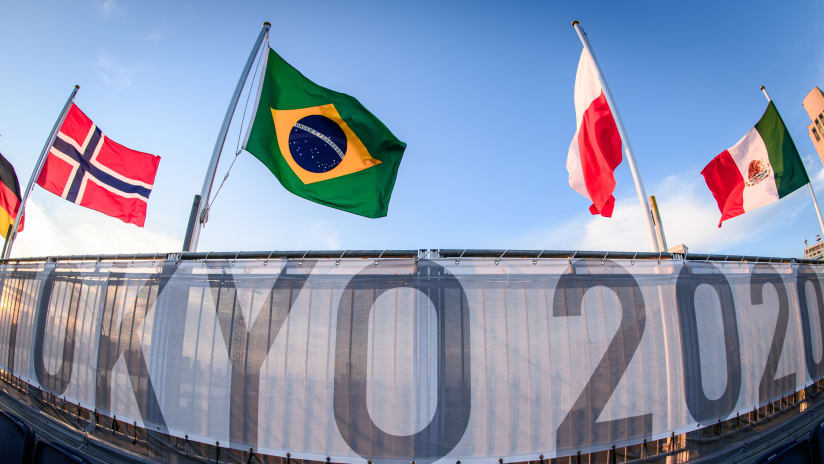 Participating nations’ flags at Tokyo 2020 beach volleyball venue