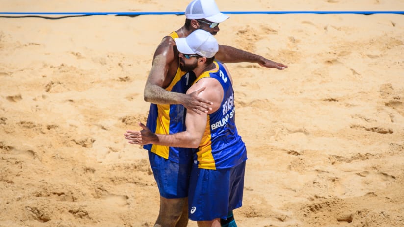 Bruno and Evandro celebrate on the Olympic court