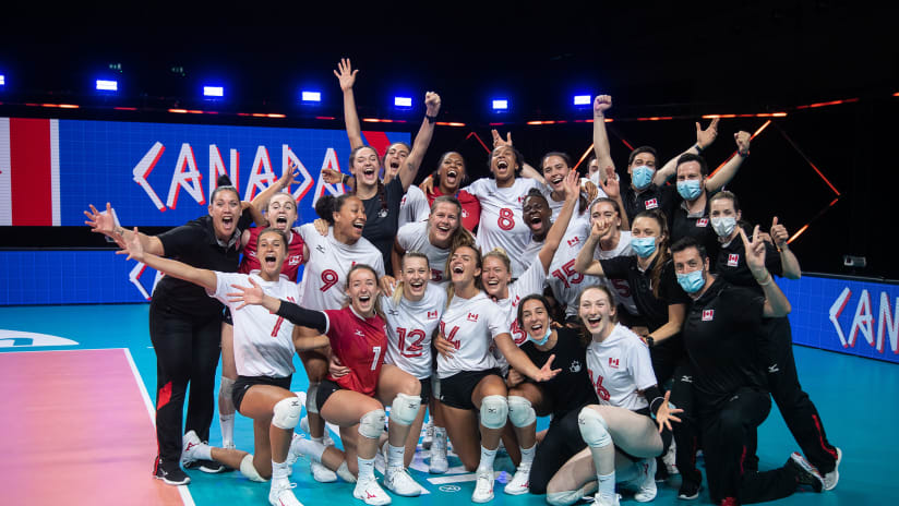 Canada celebrate their victory against China