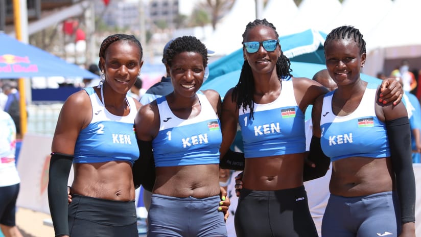 Kenya's squad poses after their semifinal win (Photo: CAVB)