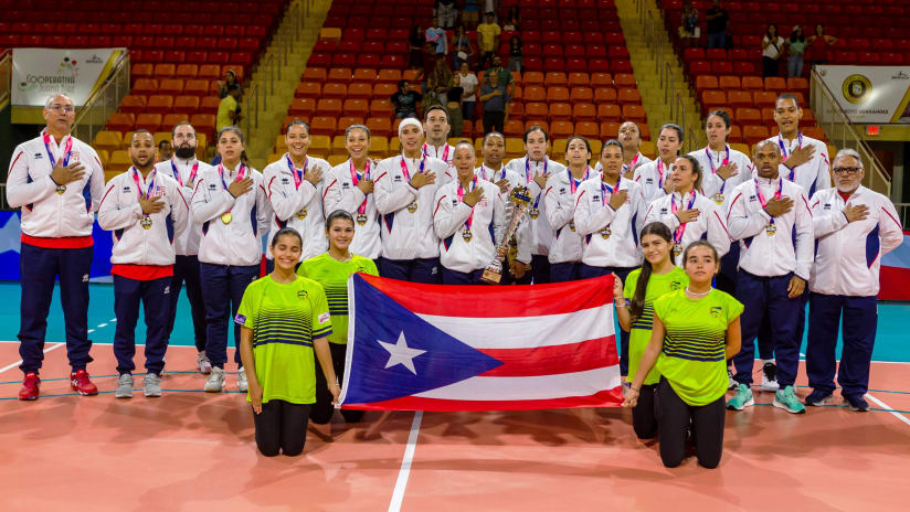 NORCECA Final Four champions Puerto Rico pay tribute to their national anthem (source: norceca.net)
