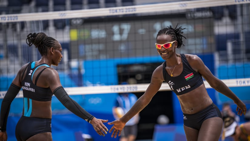 Brackcides Agala (Left) and Gaudencia Makokha represented Kenya at the 2020 delayed Tokyo Olympics. PHOTO/ Volleyball World 