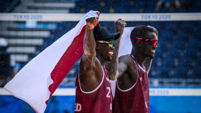Cherif and Ahmed celebrate as bronze medallists