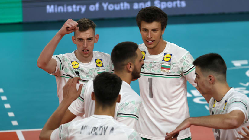 Denis Karyagin celebrates with his Bulgarian teammates