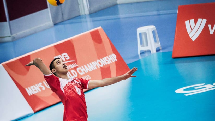 Bahrain’s Ali Alarab serving another ace against Tunisia