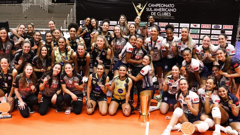 The 2024 South American Women’s Volleyball Club Championship medallists (source: CSV / Isabelle Apolinario)