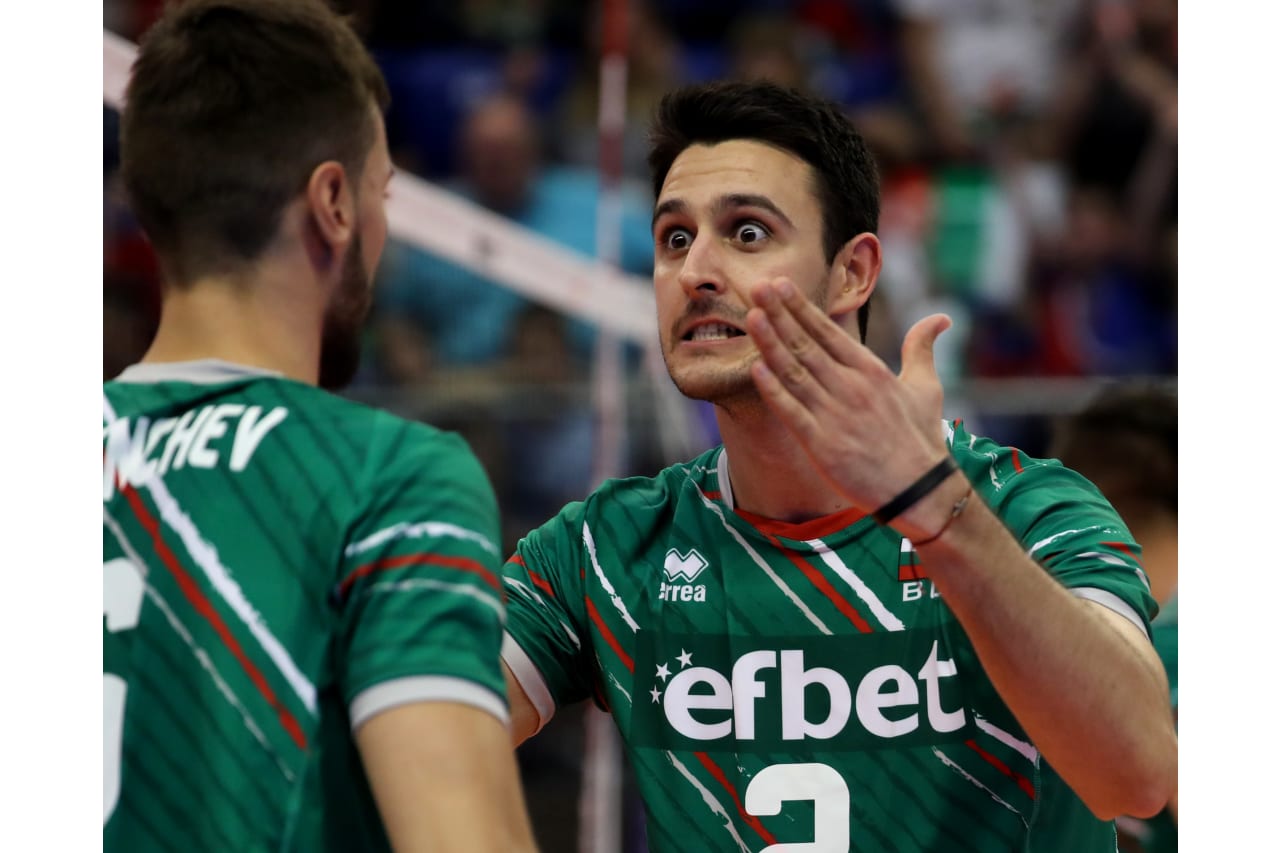 Middle blocker Krasimir Georgiev gives 'the look' at the 2019 FIVB Volleyball Nations League.