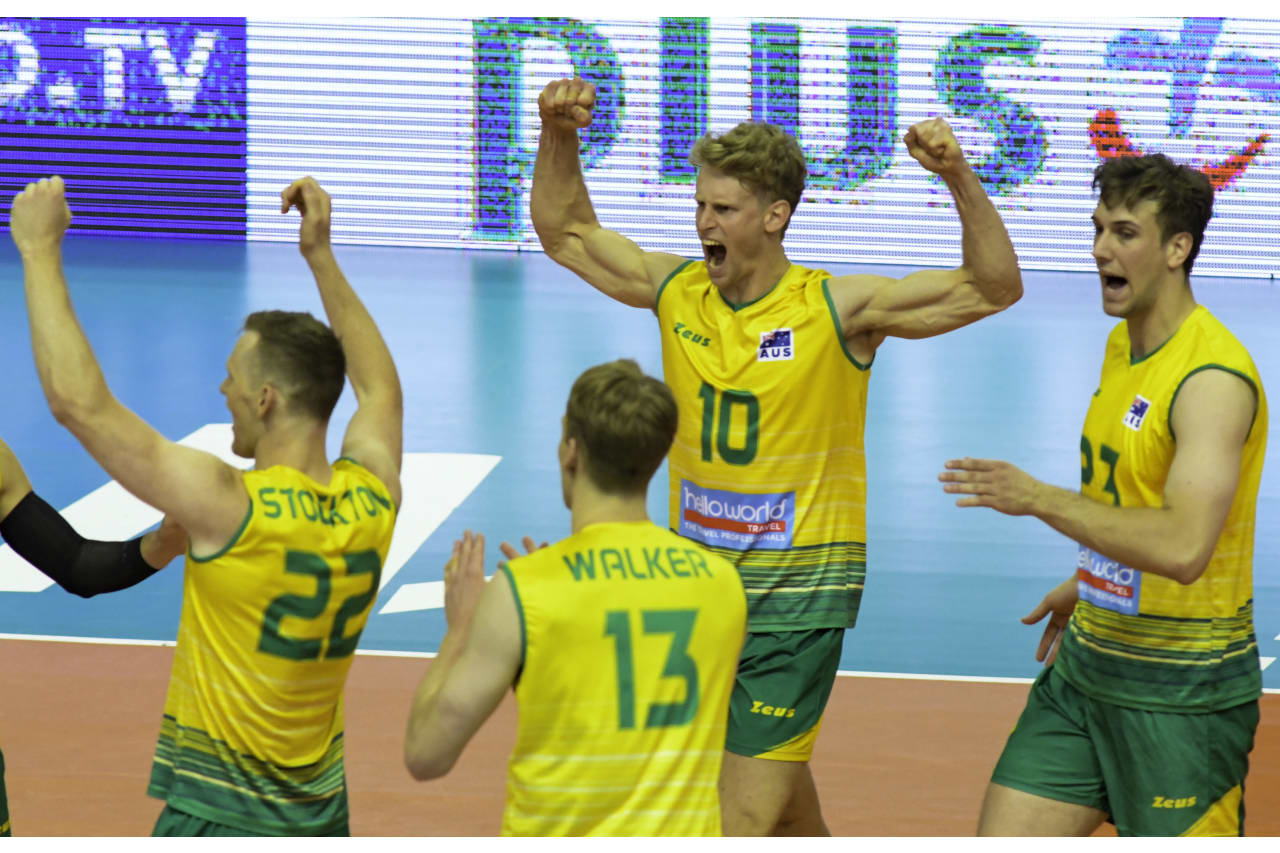 Australians in celebration at the 019 FIVB Volleyball Nations League.