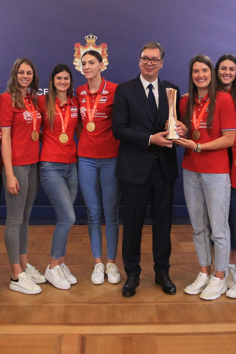 Recently crowned women’s World Champions hosted by Republic of Serbia President