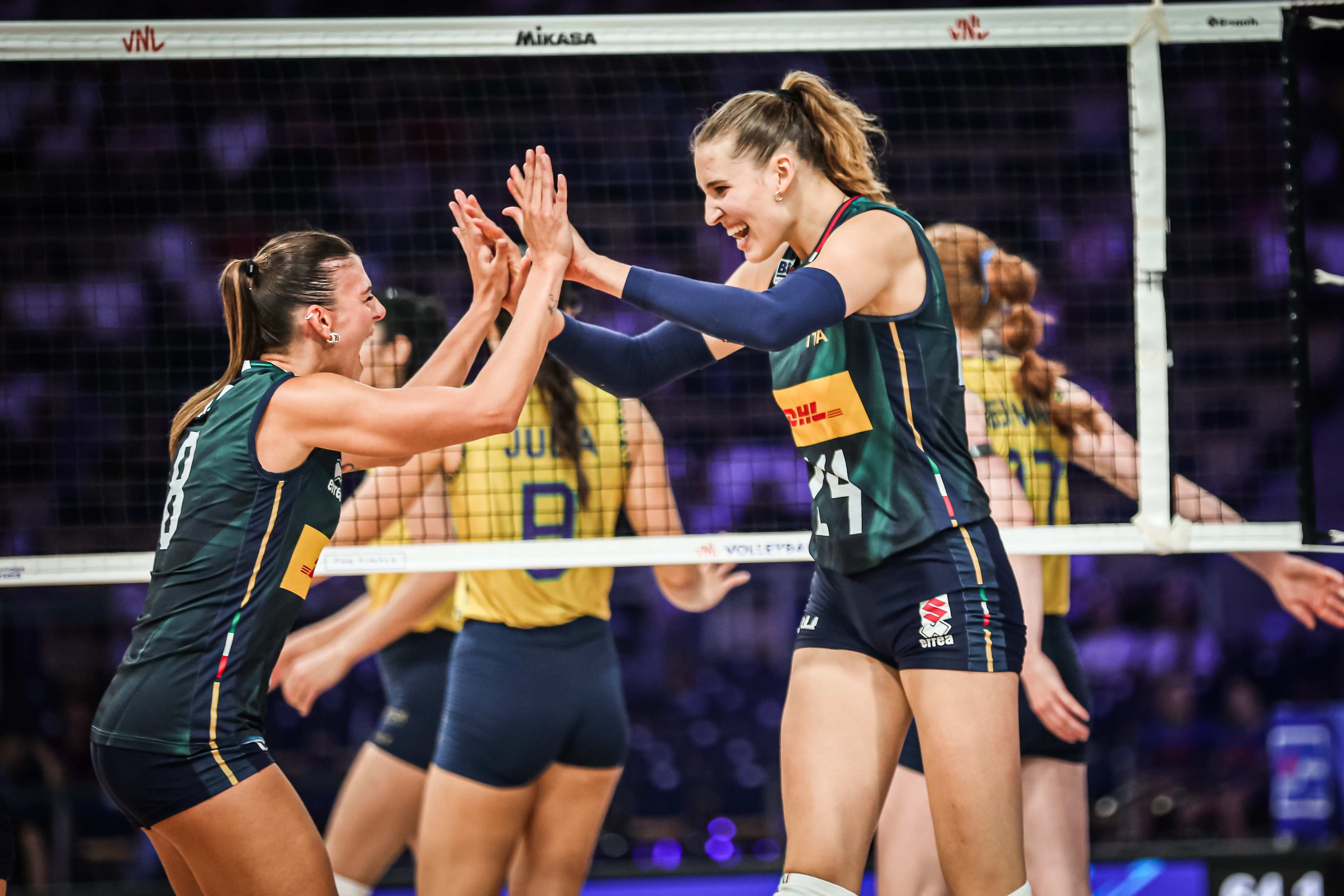Italy`s players Alessia Orro and Ekaterina Antropova celebrating during the VNL final.