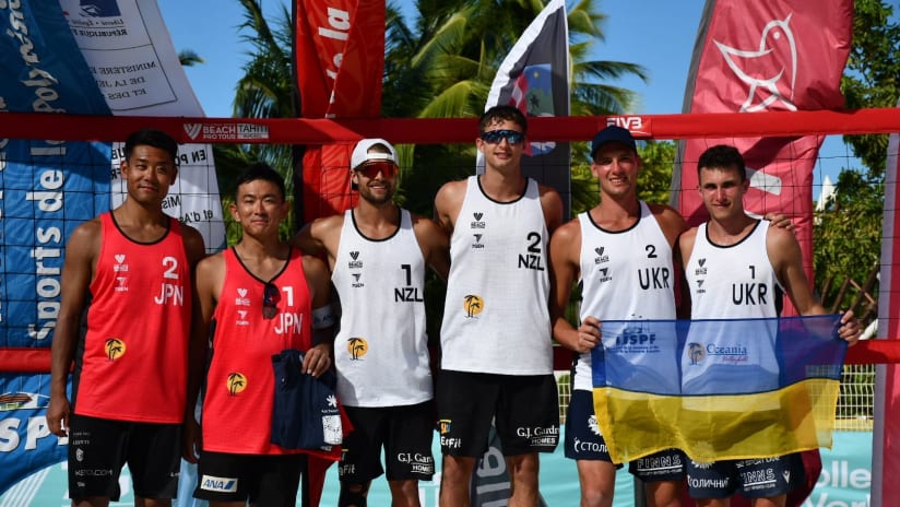 The men’s Pirae Tahiti Futures podium (source: Tahiti World Beach Pro Tour)