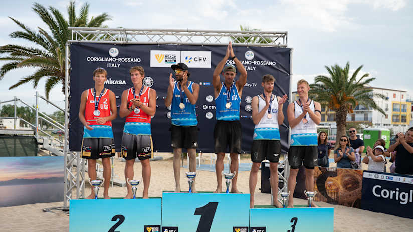 The 2026 Corigliano Rossano Futures men’s podium (photo: cev.eu)