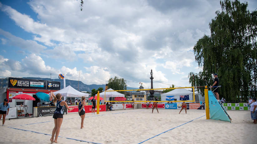 Beach volleyball match in Geneva