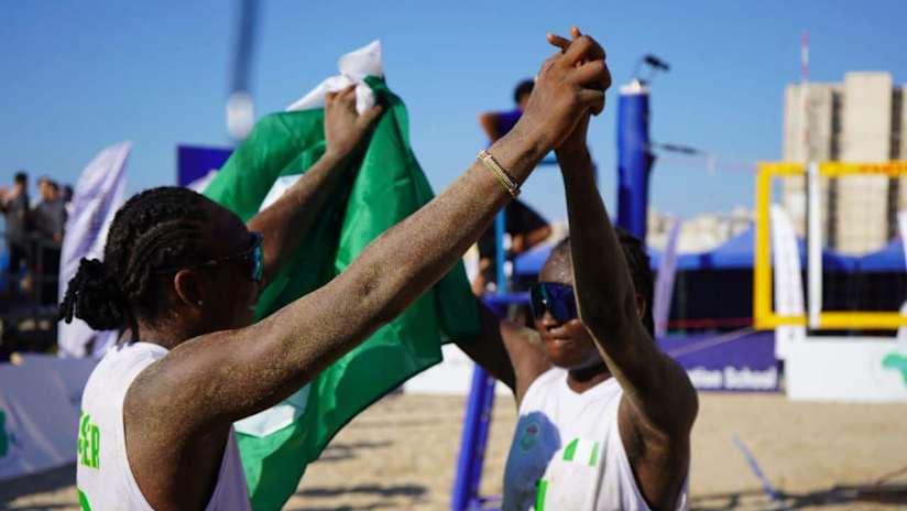 Triumphant Esther & Pamela (source: CAVB- African Volleyball Confederation)