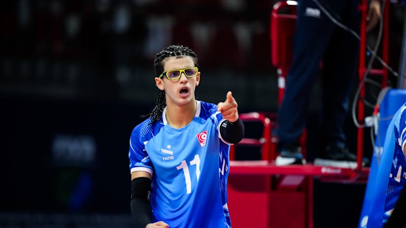 Yahiya Jemai celebrating a point against Algeria