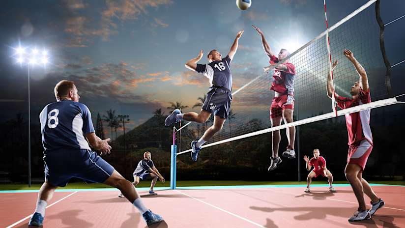 Professional volleyball players in action