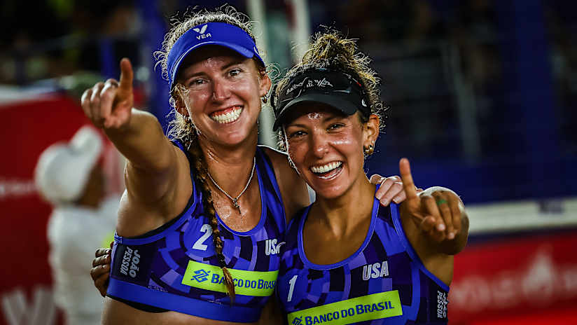 Intense Beach Volleyball Match