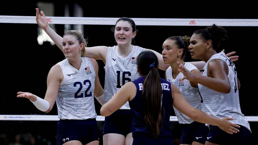 Volleyball match action