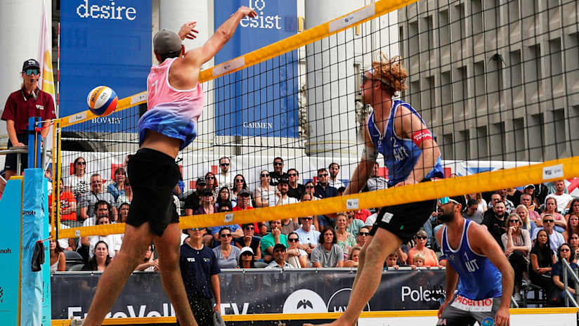 Tim Berger in attack during the 2024 Brussels Futures final (source: cev.eu)