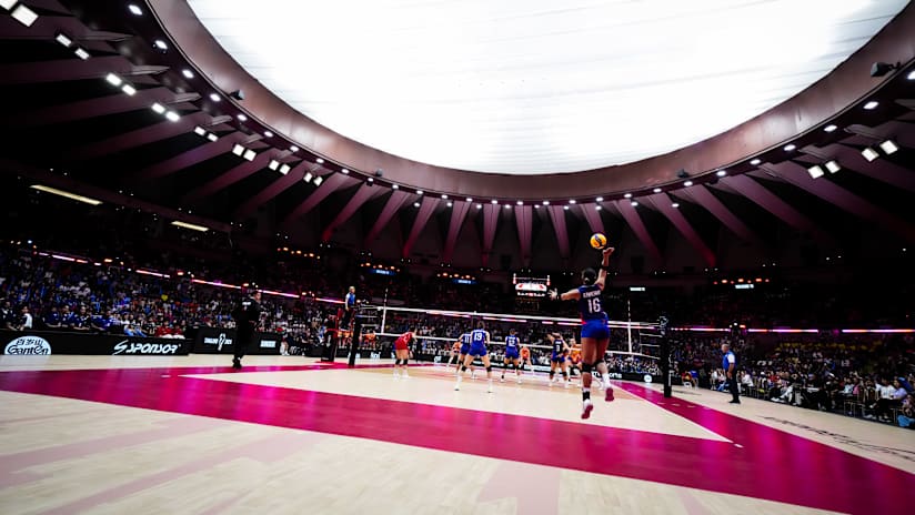 Volleyball match between Thailand and Netherlands in Pool A of the 2025 Women`s World Championship