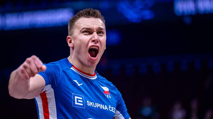 Lukas Vasina celebrates during Czechia’s historic Men’s Volleyball World Championship eighthfinal victory against Tunisia