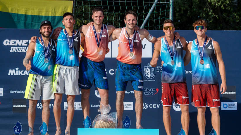 The 2026 Geneva Futures men’s podium (source: cev.eu / redzonefoto.com)