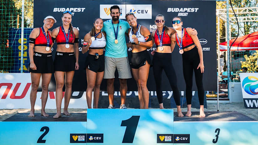 The 2026 Budapest Futures women’s podium (photo: cev.eu)