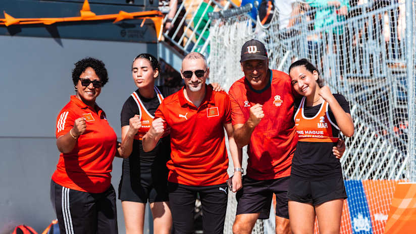 Ezio Goia celebrates Morocco’s victory with the rest of the team