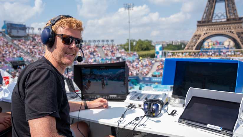 Jonas Reckermann at his work station at the Eiffel Tower Stadium