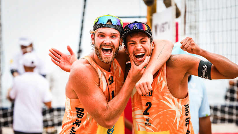 Penninga/Immers (NED) celebrate victory over Pedrosa/Campos (POR)