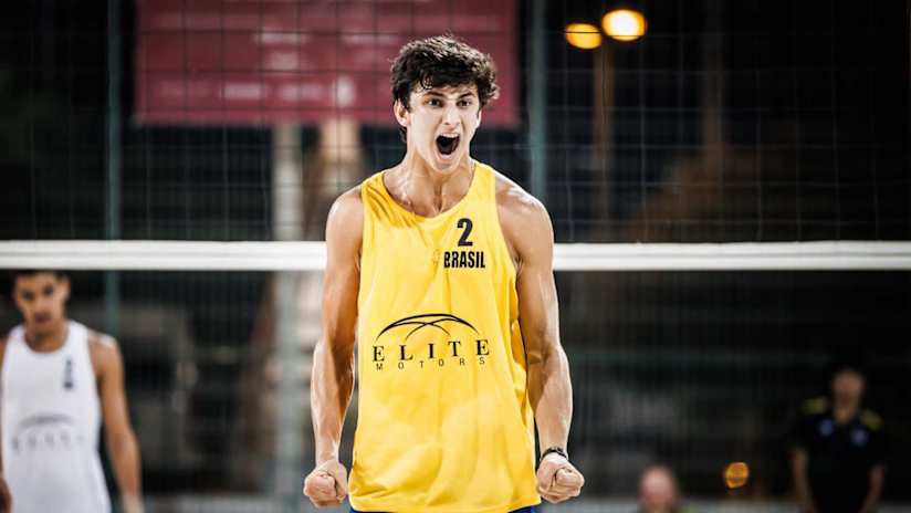 Bruno Marques, a young Brazilian volleyball player, in action.