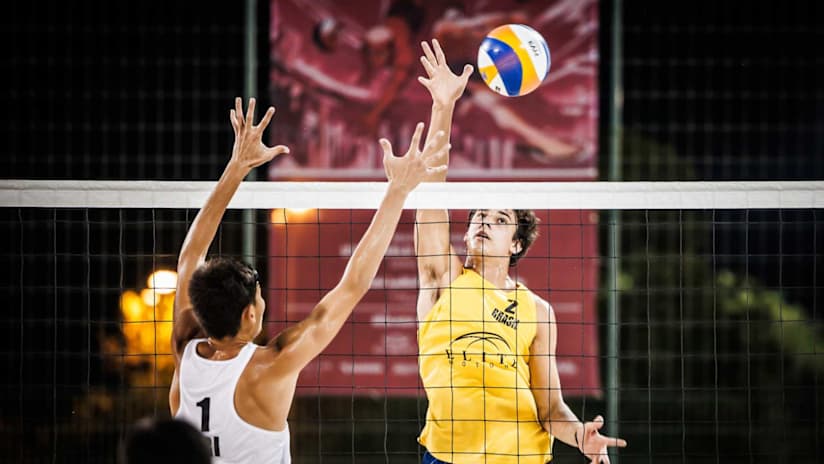 Bruno Marques representing Brazil at the FIVB Beach Volleyball U18 World Championship in Doha, Qatar.
