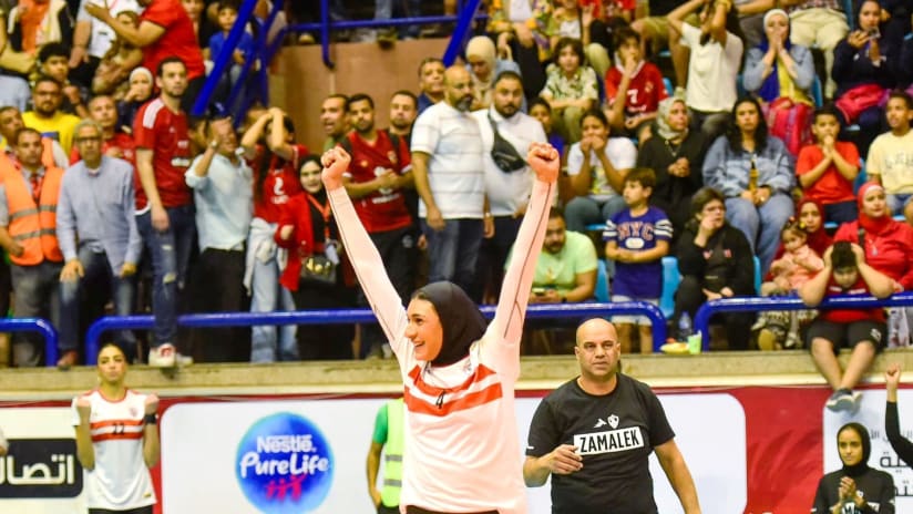 Triumphant Mariam Metwally during the Women’s African Volleyball Club Championship final (source: CAVB)