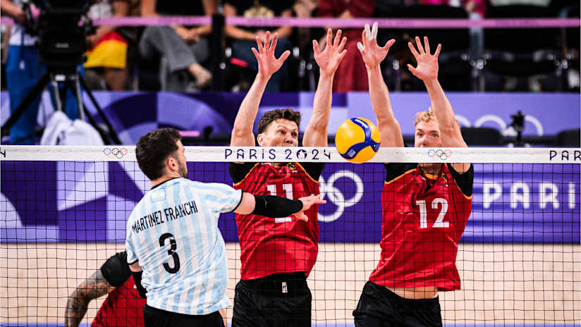 Germany's Lukas Kampa and Anton Brehme stop Argentina's Jan Martínez