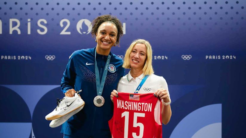 USA’s Haleigh Washington donates her shoes and uniform to the Olympic Museum