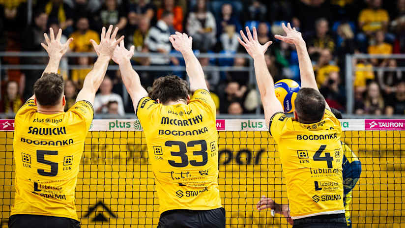 Lublin’s three-man block (photo: Lukasz Gorajek / plusliga.pl)