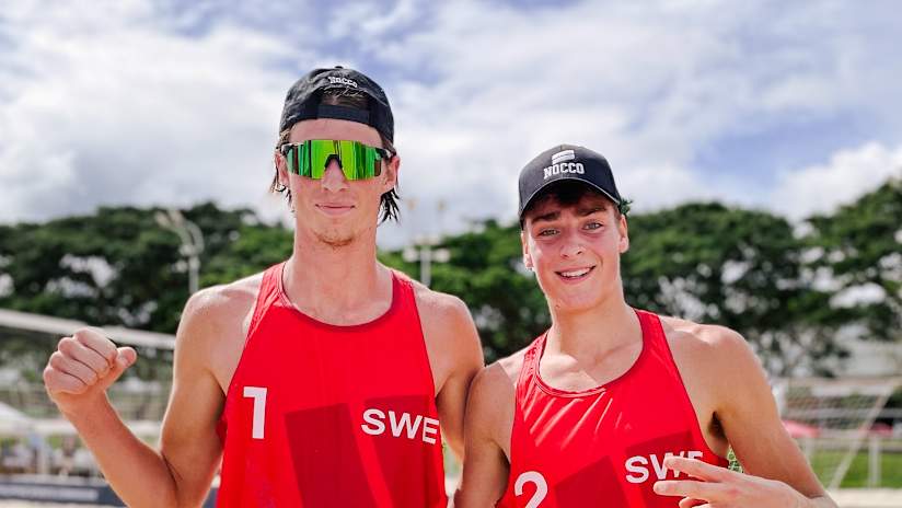 Sweden’s Holting Nilsson & Andersson celebrate in Nuvali (source: Volleyball Philippines)