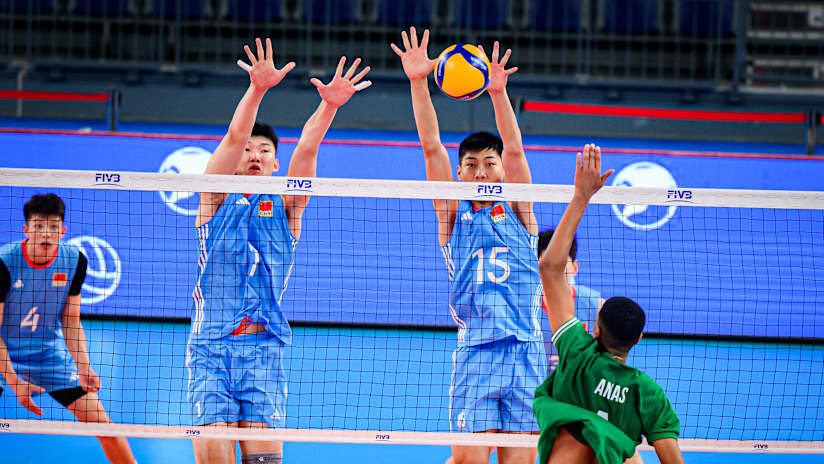 Volleyball match action