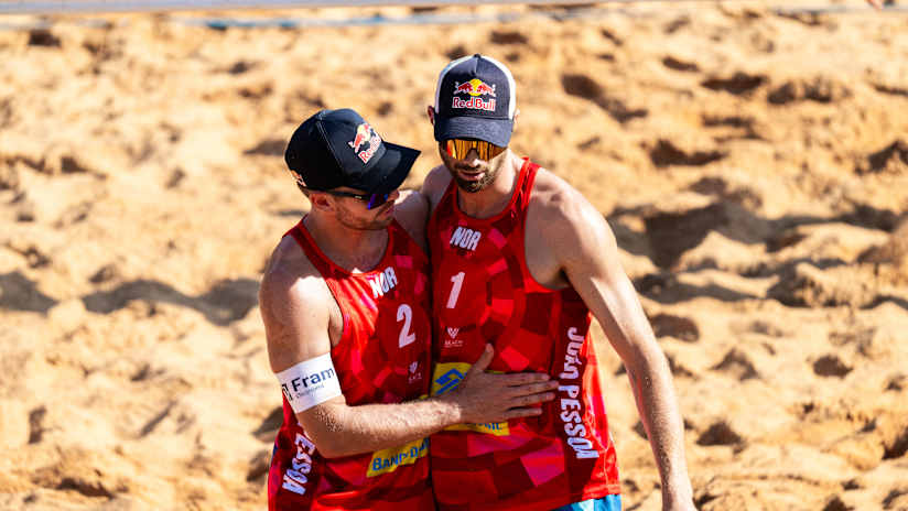 Men`s Beach Volleyball Team in Action