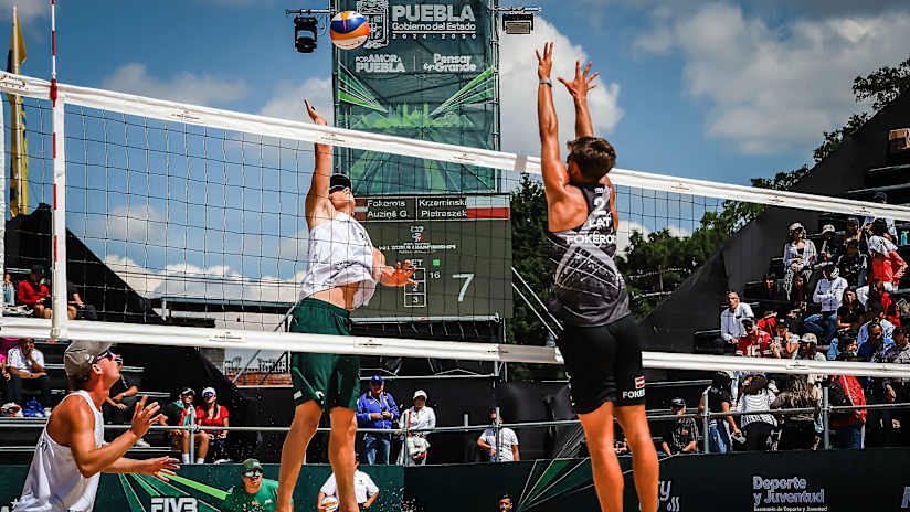 Latvia’s Fokerots on the block against Poland’s Pietraszek