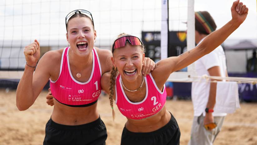 Germany’s Elea Beutel & Paula Schurholz celebrate at the Bridlington Futures (source: cev.eu)