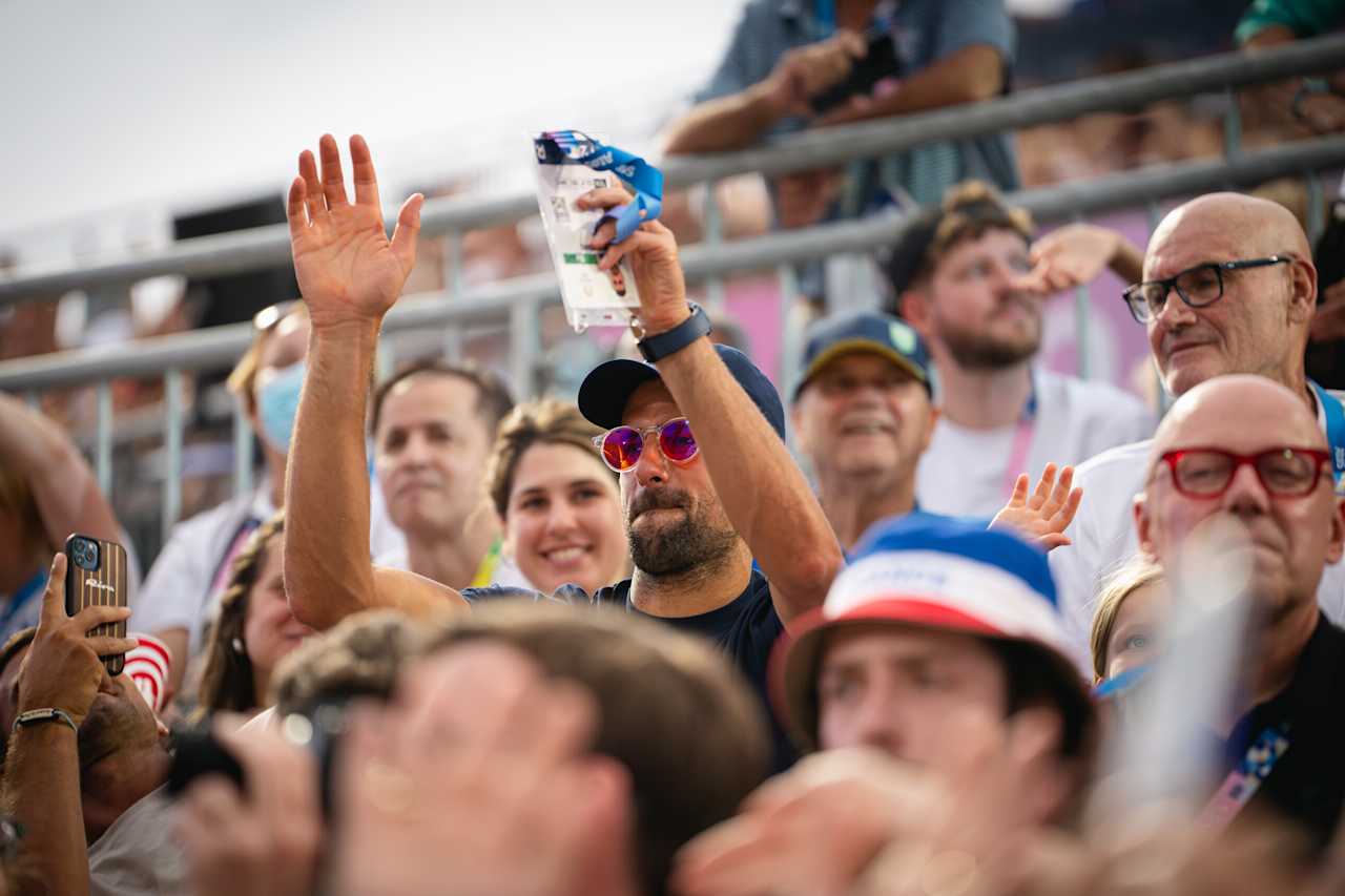 Serbian tennis player Novak Djokovic at Paris 2024 Beach Volleyball