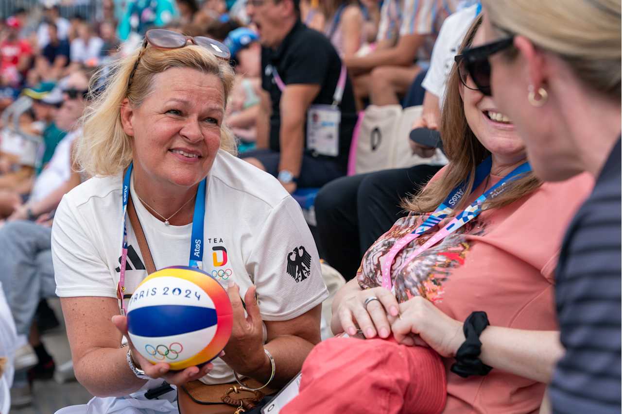 Nancy Faeser, Germany’s Minister of the Interior and Community at Paris 2024 Beach Volleyball