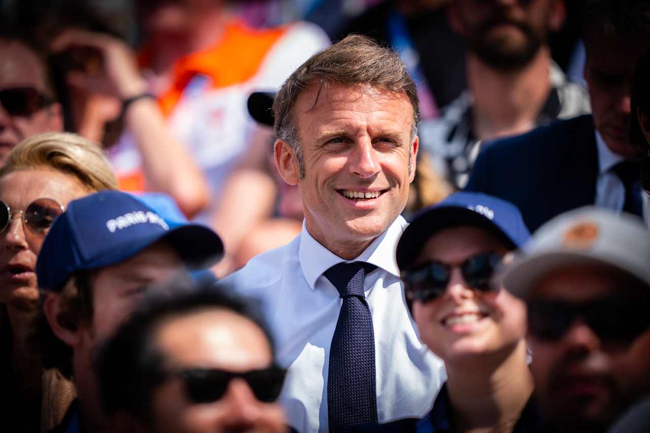 President of France, Emmanuel Macron at Paris 2024 Beach Volleyball