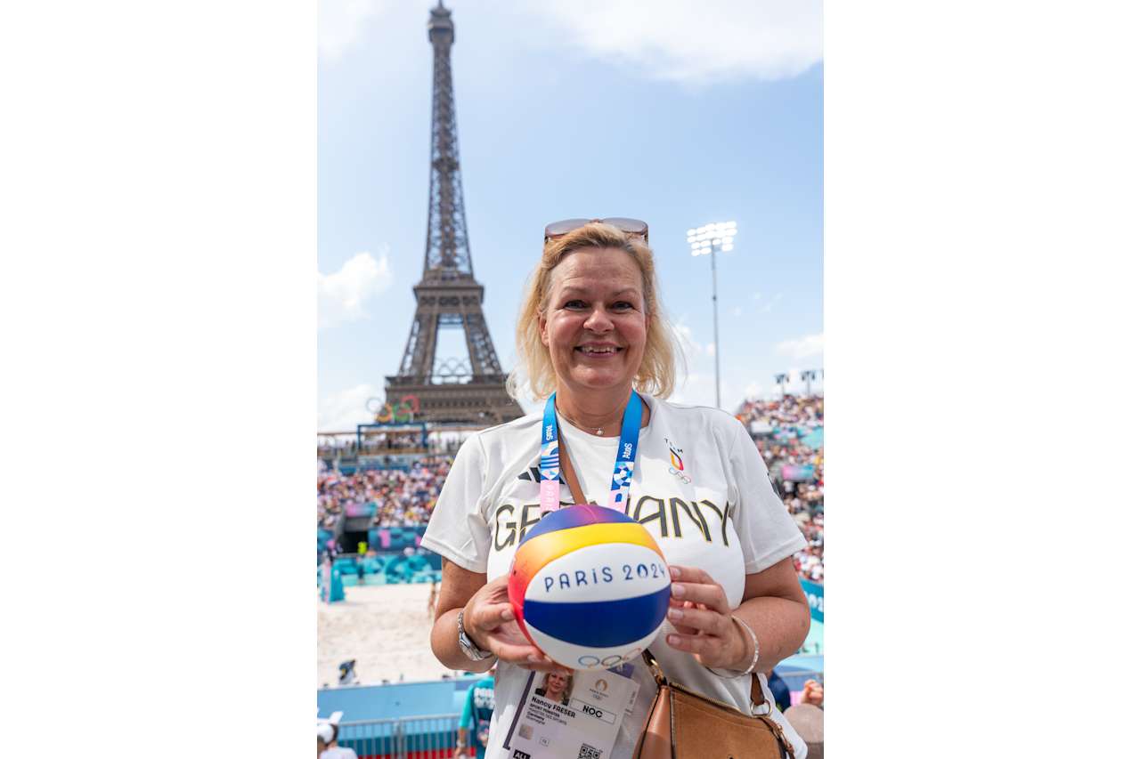 Nancy Faeser, Germany’s Minister of the Interior and Community at Paris 2024 Beach Volleyball