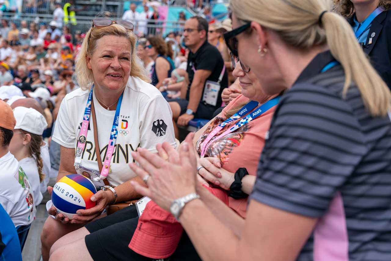 Nancy Faeser, Germany’s Minister of the Interior and Community at Paris 2024 Beach Volleyball