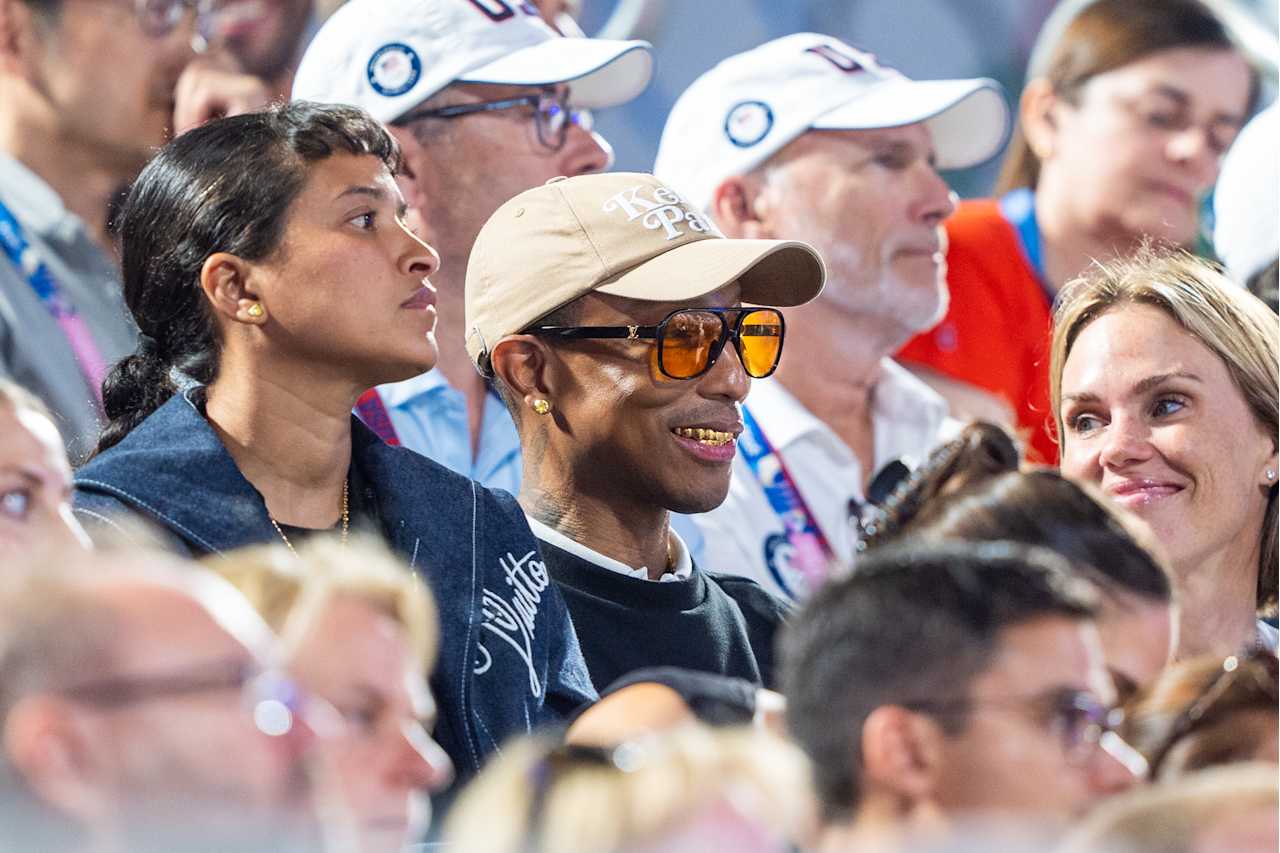 American singer, songwriter, rapper and record producer Pharrell Williams at Paris 2024 Beach Volleyball